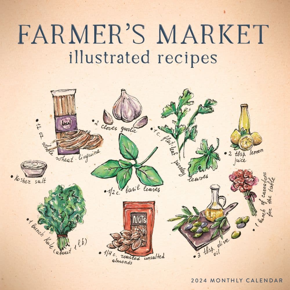 Farmers Market Illustrated Recipes 2024 Wall Calendar
