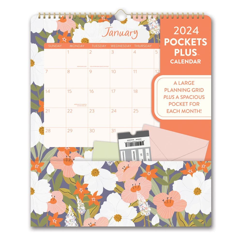 Secret Garden Pockets Plus 2024 Wall Calendar