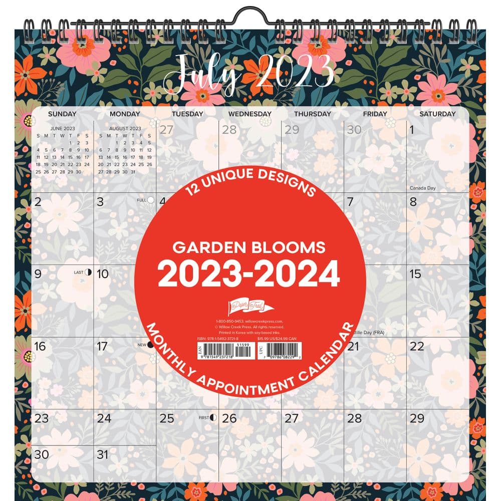 Garden Blooms 2024 Spiral Academic Wall Calendar
